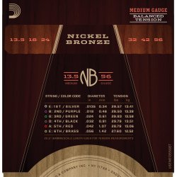 D'Addario NB13556BT Nickel Bronze Western Set 13.5-56 (Medium, Balanced Tension)