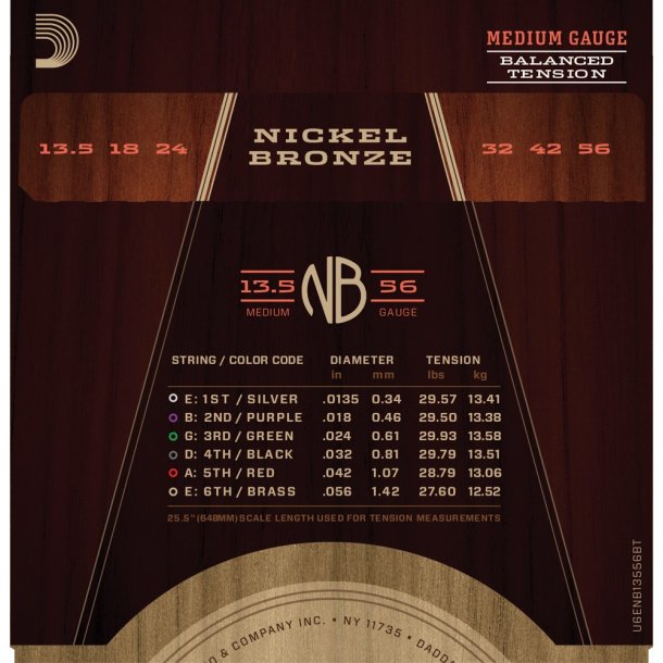 D'Addario NB13556BT Nickel Bronze Western Set 13.5-56 (Medium, Balanced Tension)