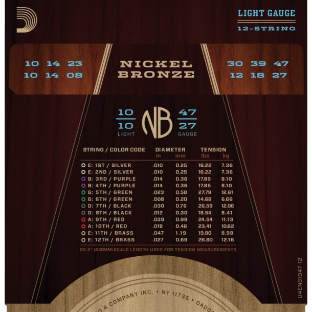 D'Addario NB1047-12 Nickel Bronze 10-47 12-Str.