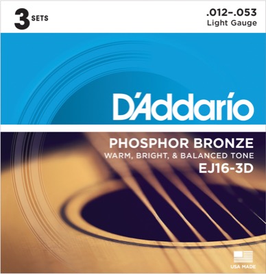 Se Daddario EJ16-3D Phosphor Bronze Guitarstrenge 3-Pak (Light, 12-53) hos Allround Musik