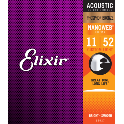 Elixir Nanoweb Acoustic Phosphor Bronze 16027 11-52 Custom Light