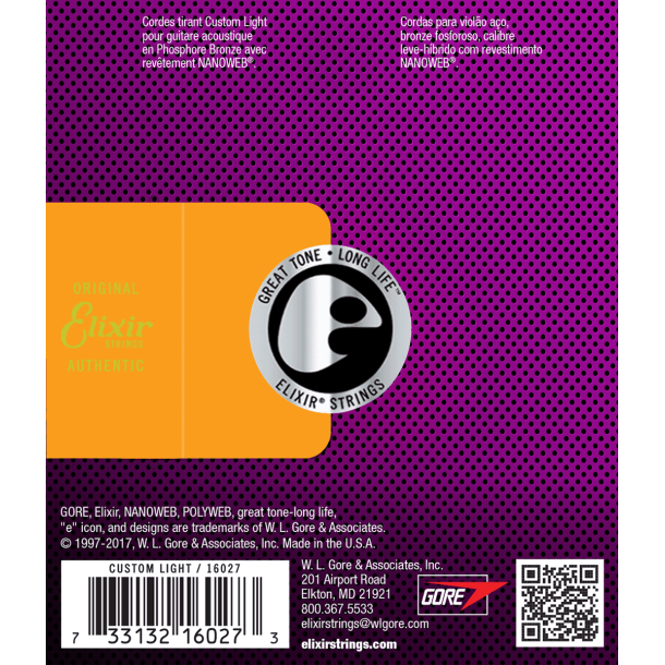 Elixir Nanoweb Acoustic Phosphor Bronze 16027 11-52 Custom Light