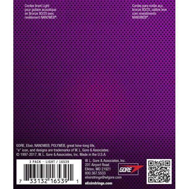 Elixir Nanoweb ACOUSTIC 80/20 BRONZE 16539 3 PACK 12-53 Light