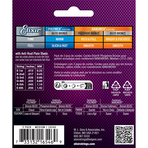 Elixir Nanoweb 16546 13-56 Medium 3 pack