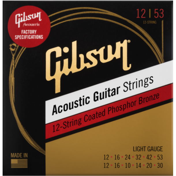 Gibson Phosphor Bronze Acoustic Guitar Strings, 12-String Light