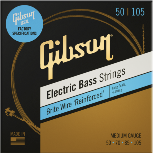 Gibson 50-105 Long Scale Brite Wire Electric Bass Strings, 4-String, Roundwound Medium