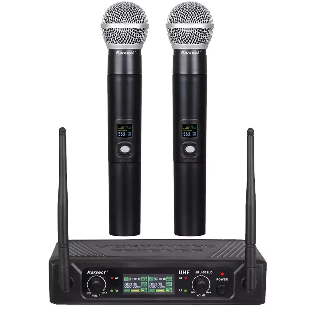 Se Karsect JRU-521LD/HT-527C trådløst 2 x håndholdt mikrofon-sæt hos Allround Musik