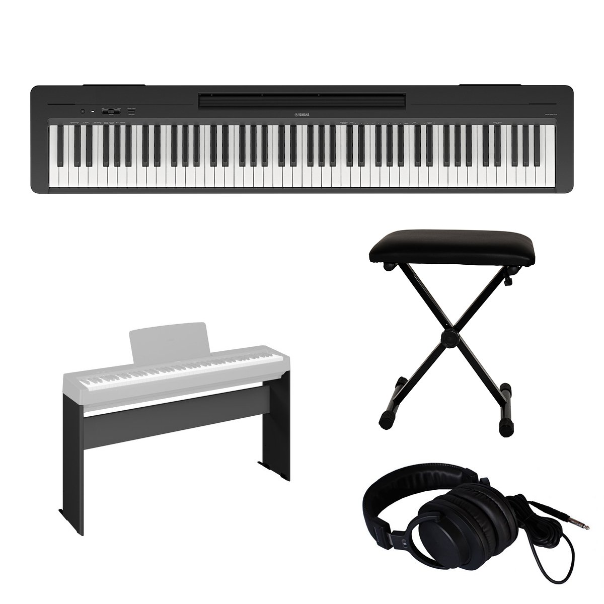 Yamaha P-145 B mit Stativ L-100, Pulse KB-2 Bank, Record HP-72 Kopfhrer