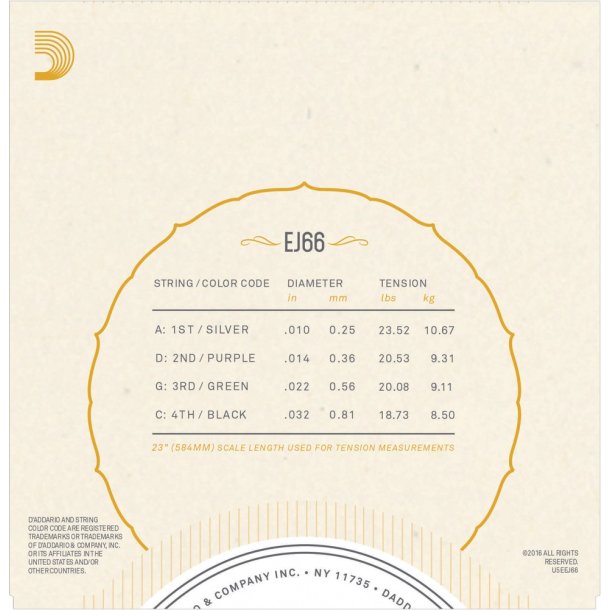 D'Addario EJ66, Strenges�t Tenor Guitar 010-032