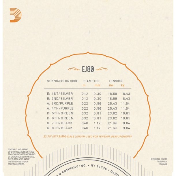 D'Addario EJ80, Octave Mandolin String Set Phosphor Bronze .012-.046 M