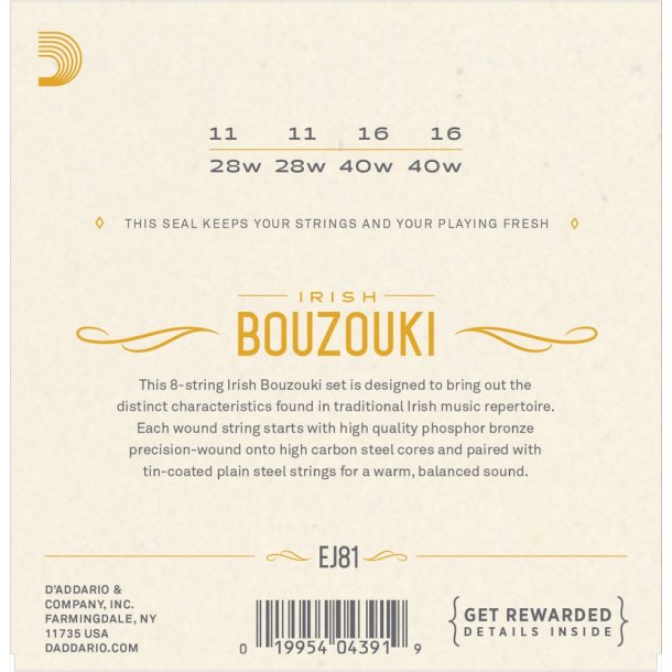D'Addario EJ81, Strenges�t Irish Bouzouki Phosphor Bronze 011-040