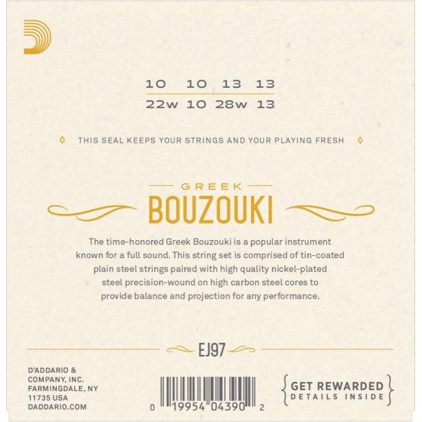 D'Addario EJ97, S�t strenge til gr�sk bouzouki .010-.028