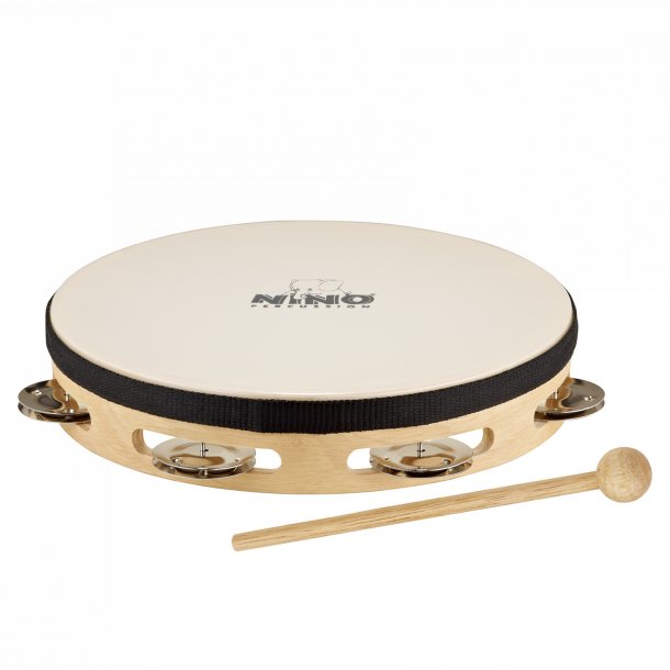 NINO Percussion NINO 47 Tambourine with. leather, Wood 8", 1 row